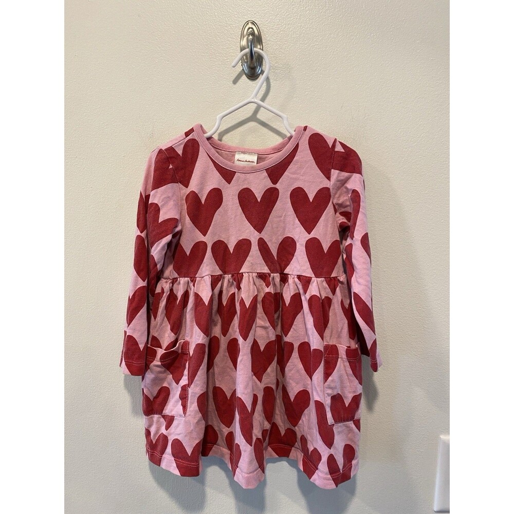 Hanna Andersson Girls Heart Print Long Sleeve Pocket Dress Size 90 US 3